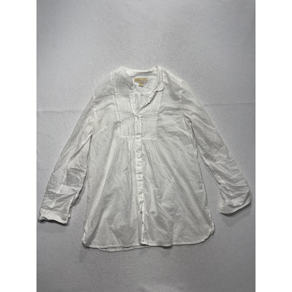 MICHAEL Michael Kors Blouse Womens Small White Pleated Henley Tunic Cotton Top